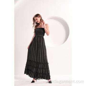 Vestido maxi listrado vertical em preto e branco